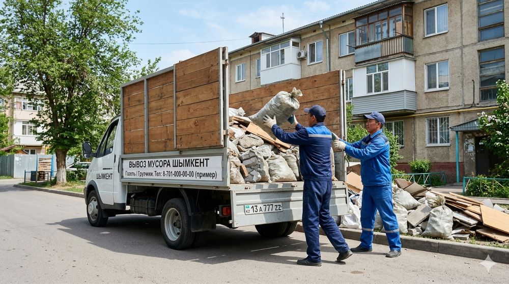 Вывоз мусора Шымкент недорого. Газель / Грузчики / Қоқыс шығару