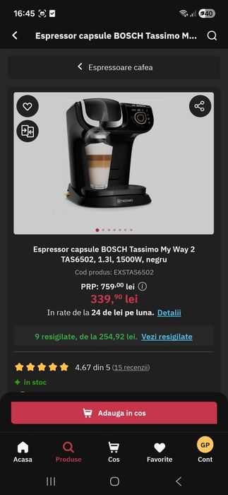 Se vinde aparat cafea Tassimo Bosch