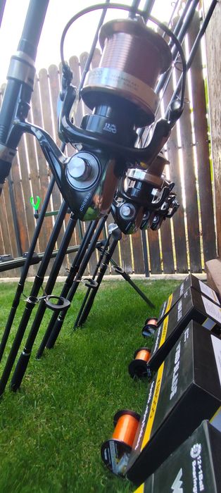 Set Pescuit,4 Lansete Carbon 3,90m,4 Mulinete Wind Blade 8000 Long Cast,13 Rulmenți,Rod Pod Echipat, Fir