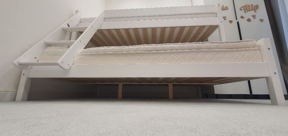 Pat etajat copii,Lemn masiv 90/140 x 200 cm ALB