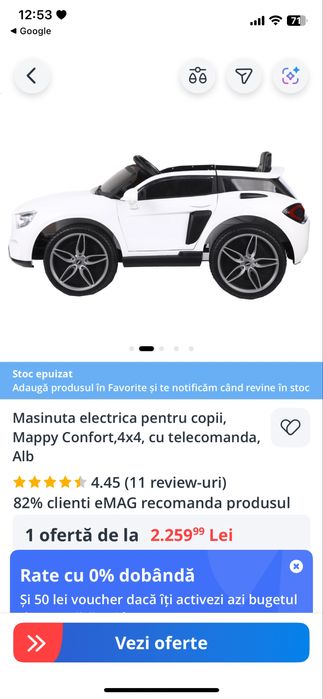 Vand masinuta electrica copiii primita de craciun.Folosita doar in cas