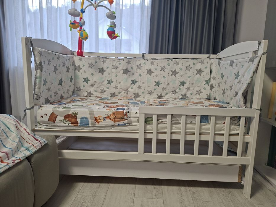 Pat lemn copii 120x60 cu sertar pentru depozitare