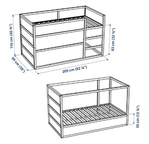 Обръщащо се детско легло, надстройка, палатка, тунел Кура Kura; Икеа