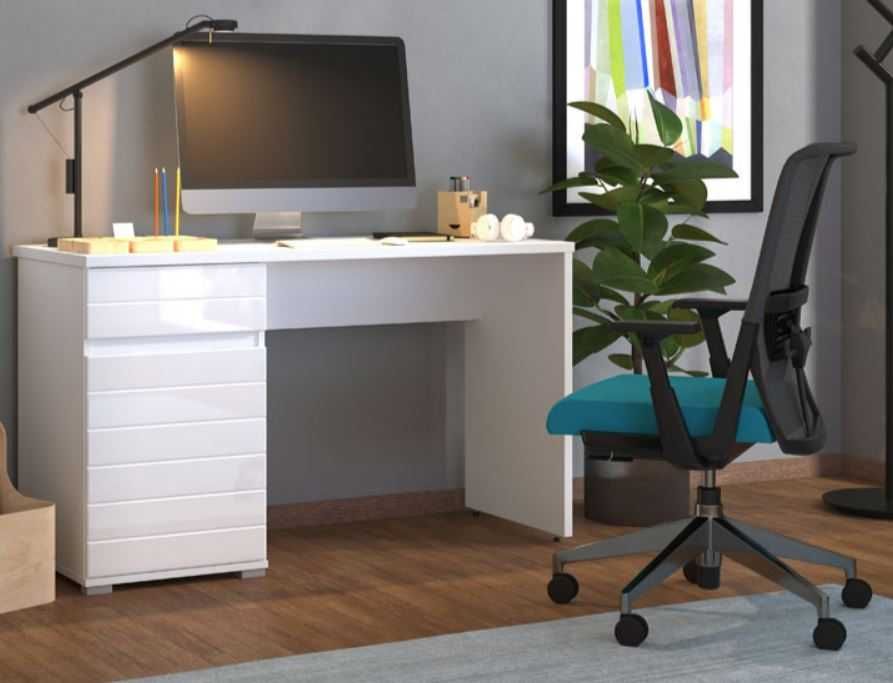 Birou Alb / Masa de calculator + Folie de lac Alba ELAN 130x50x75.5 cu sertare