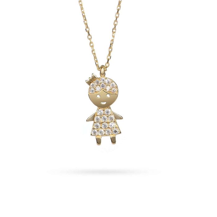 Elegant Women’s Necklace – Girl Pendant, 14K Gold with Zirconia