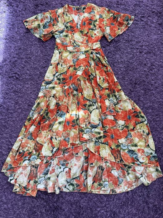 Rochie lunga de vara, asimetrica, cu volane