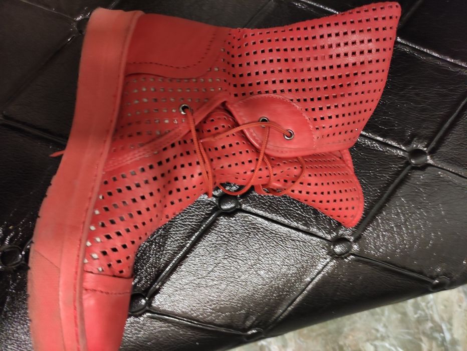 Червени естествена кожа ботуши летни