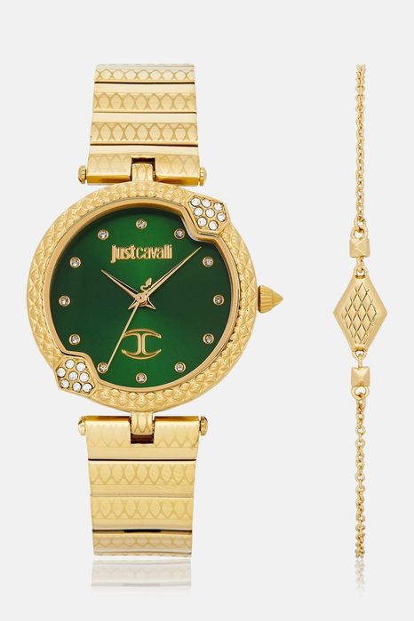 Ceas JUST CAVALLI BoxSet Crystals Gold Stainless Steel Bracelet