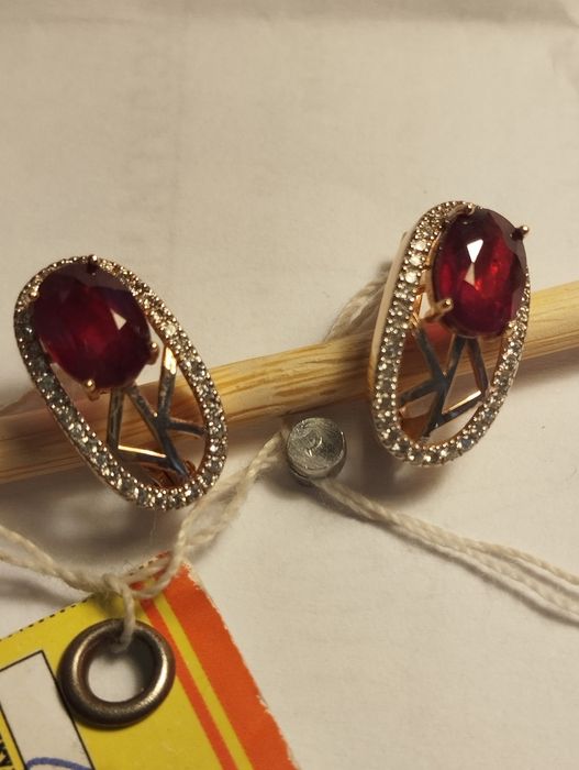 Руско злато обеци рубин диаманти