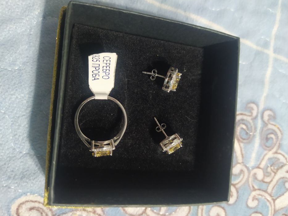 Серебро набор! Кольцо + сережки