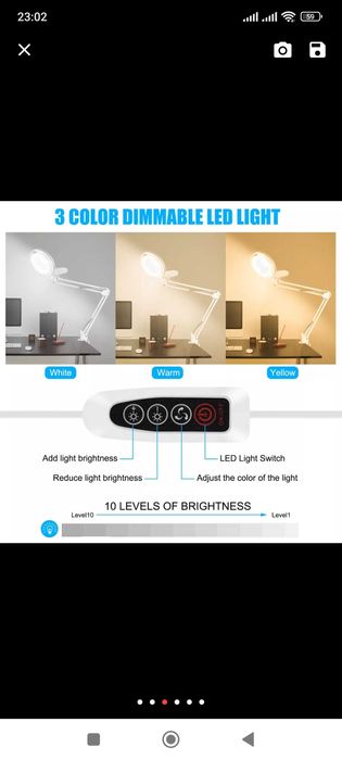 Лед лампа с лупа за бюро. Козметична лампа с лупа.