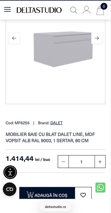 Set lavoar + mobilier baie masca lavoar nou Delta Studio 80 cm