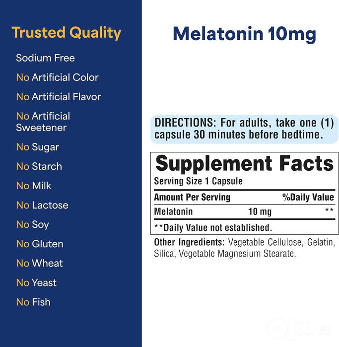 Мелатонин Melatonin 10 Mg, 60 капсул из Америки