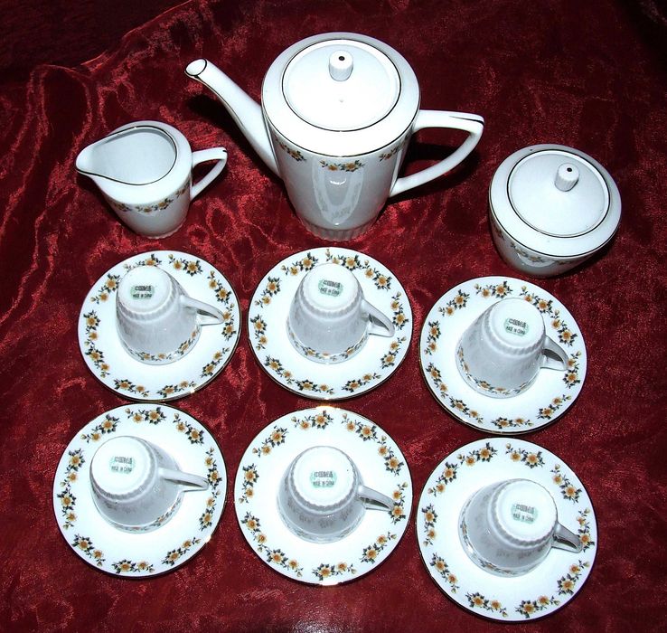 Serviciu de cafea, portelan fin, pictat manual, 15 piese, ABSOLUT NOU