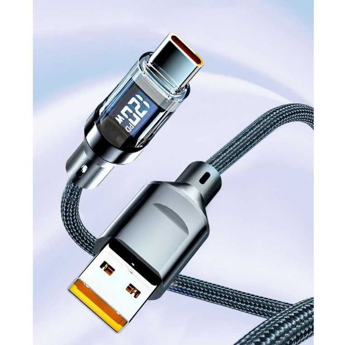 Cablu date type C+USB, incarcare rapida, 120W + afisaj digital led, 1M