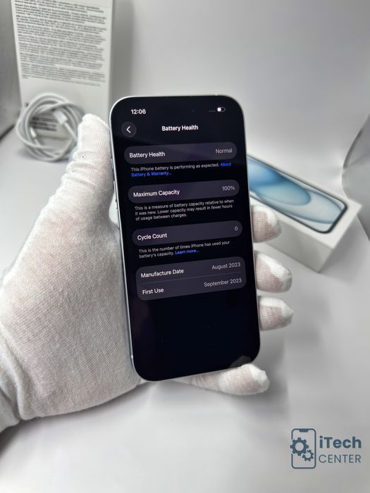 iPhone 15, 128GB, Blue, 100% батерия, КАТО НОВ, 2г. ГАРАНЦИЯ!