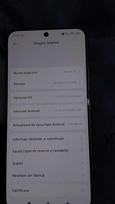 Xiaomi 15, sistem de operare HyperOS. Ca nou. Se fac poze și videoclip