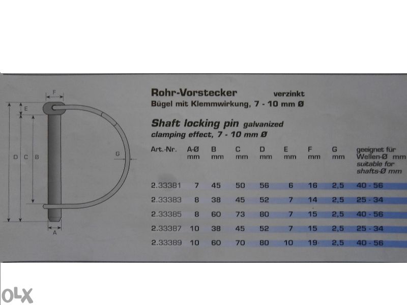Заключващ щекер / чоп, щифт, болт, фиба /. За мотофреза, мотокултивато