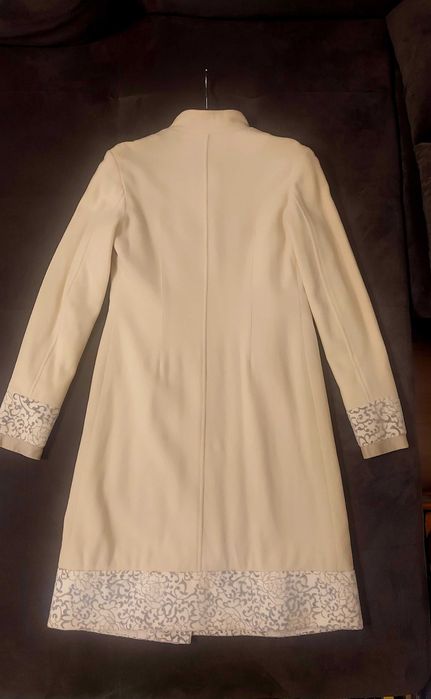 Уникално дамско палто (кашмир и вълна) с кожен кант, размер S-M