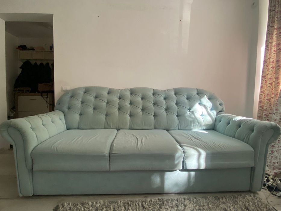Canapea extensibila de 3 locuri, culoare turcoaz, model foarte frumos