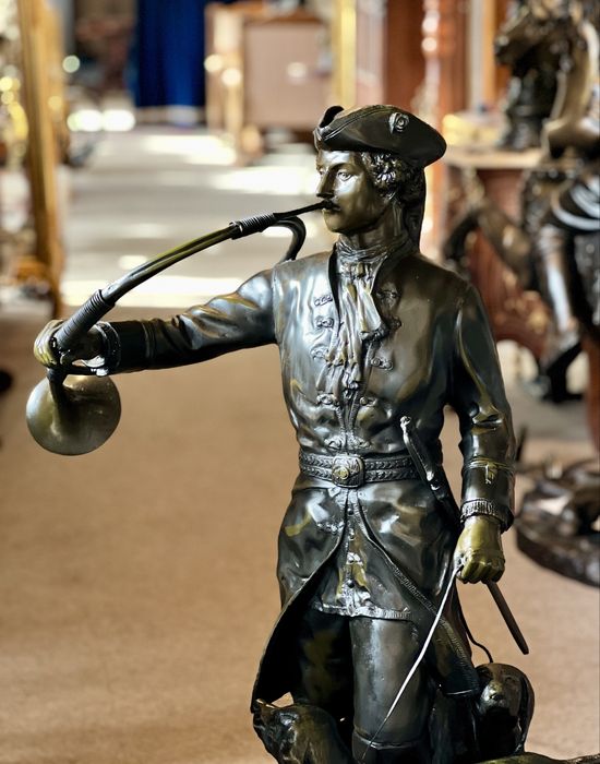 Stuetă Bronz/Marmură „PIQUEUR AU RELAIS” *** vintage / antic / vechi / retro ***