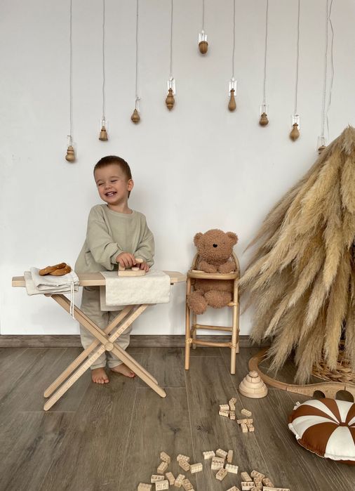 Дървена дъска за гладене с ютия, детска играчка,детска стая, монтесори