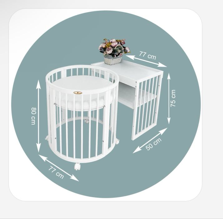 Pătuț 9 in 1 oval lemn alb