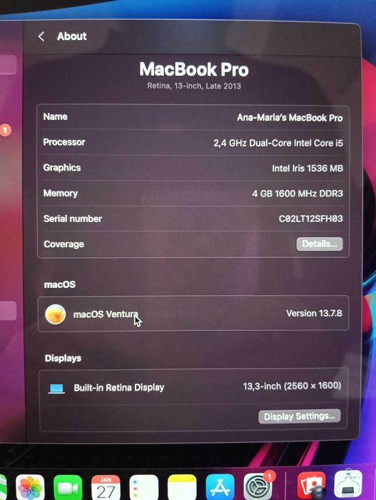 MacBook Pro Retina 13" Late 2013 stare Foarte buna la CUTIE