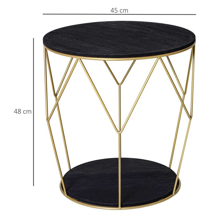 Masuta Rotunda Design Geometric din Metal si MDF Negru si Auriu , HOMCOM