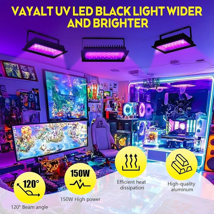 VAYALT 2 Pack 150W 395-405nm Waterproof IP66 UV LED set 2 proiectoare