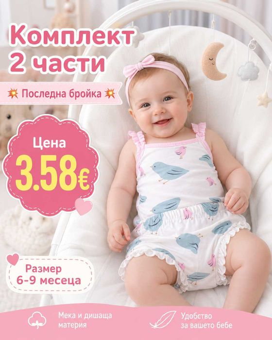 Разпродажба Последни летни комплекти за момичета 3-6,6-9м