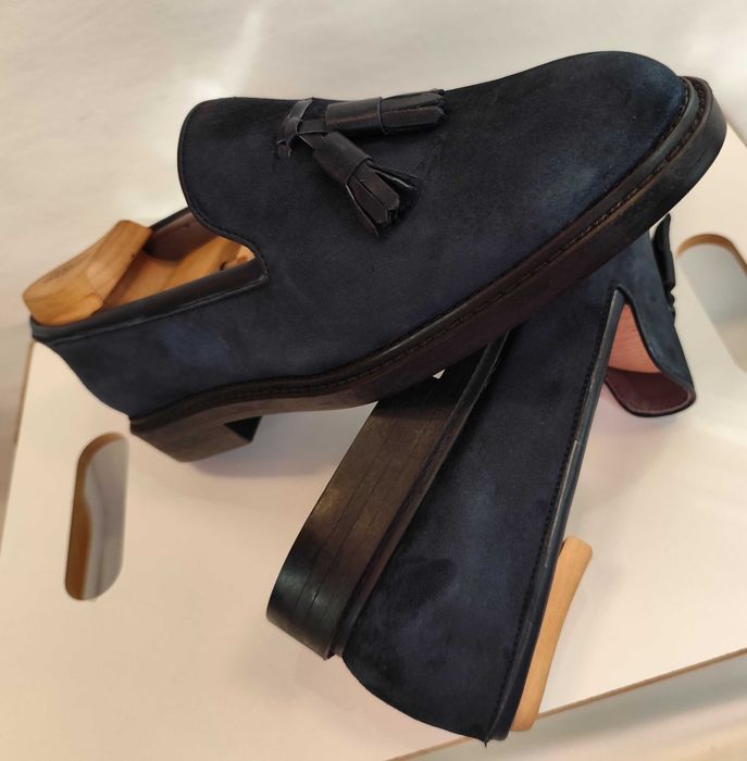 Pantofi loafer de lux 43.5 44 lucrati manual Yanko 38 NOI piele naturala albastru