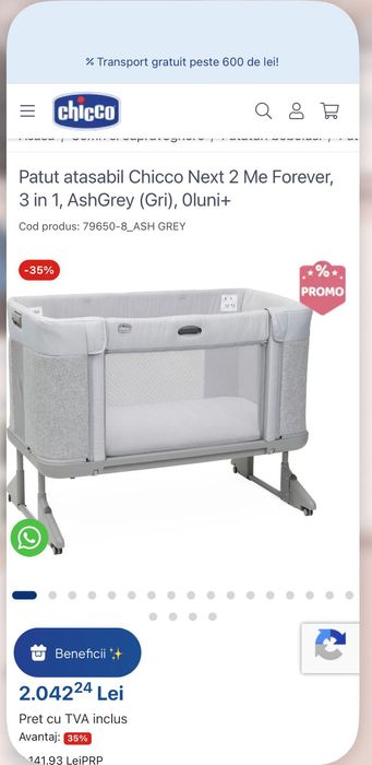 Patut atasabil Chicco Next 2 Me Forever, 3 in 1, AshGrey (Gri), 0luni+