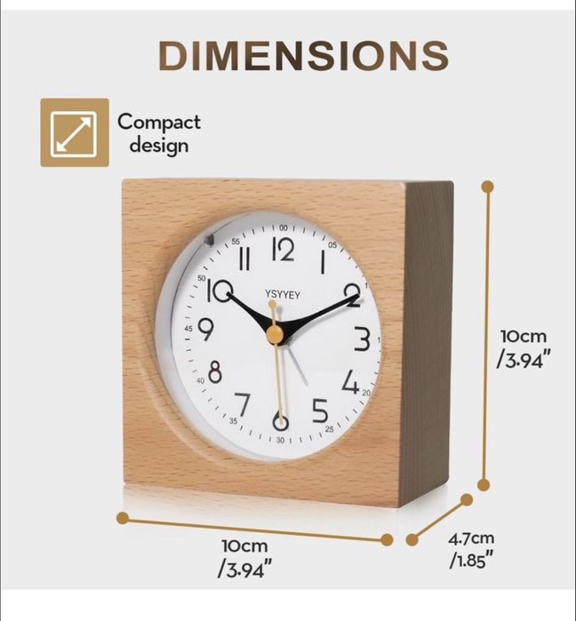 Ceas deșteptător de noptieră, ceas analogic din lemn silențios