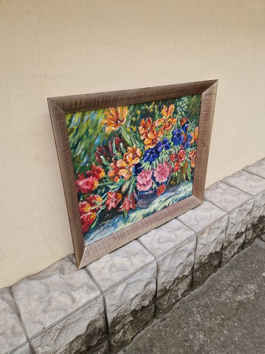 Много добра антикварна майсторска картина масло върху платно