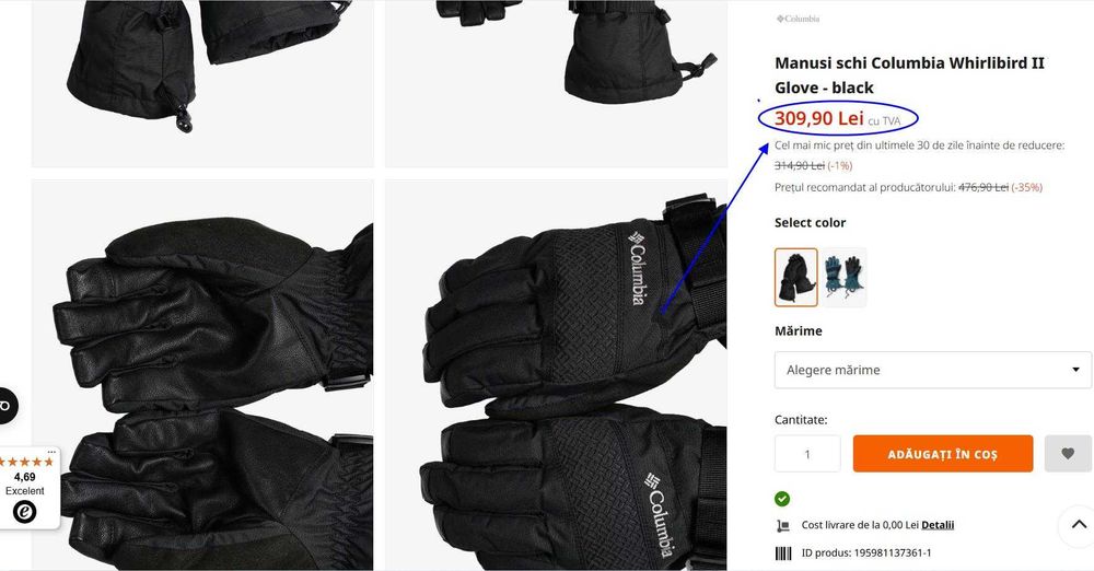 Mănuși schi,  Columbia Whirlibird™ II Glove pt. femei,(Super Ofertă).