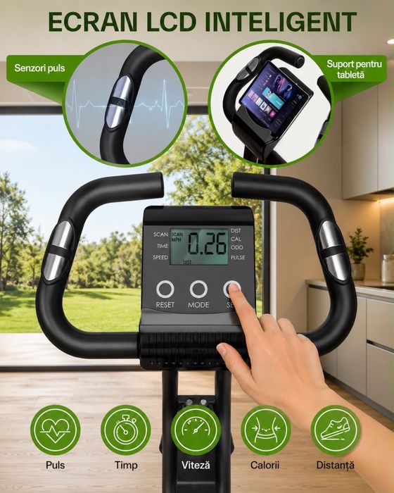 Bicicletă fitness pliabilă Sportneer 5 în 1 – nouă, cu spătar, benzi elastice și ecran LCD | Suportă până la 110 kg