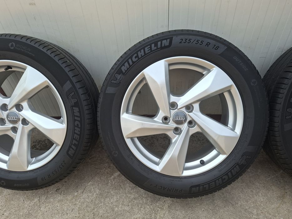 Set jante din aluminiu originale r18 / Audi Vw Skoda Seat MG / echipate cu anvelope de vara 235 55 r18 Michelin / 5x112