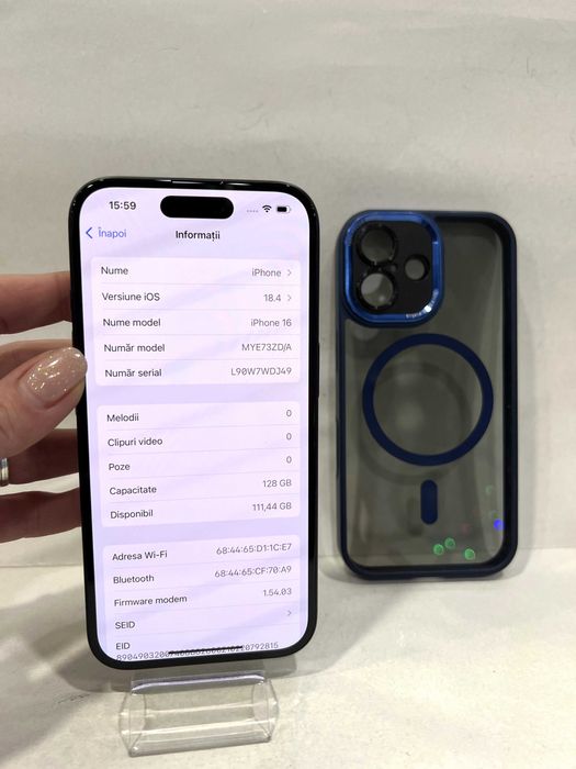 iPhone 16, Black, 128GB, doar 23 cicluri de încărcare, impecabil!