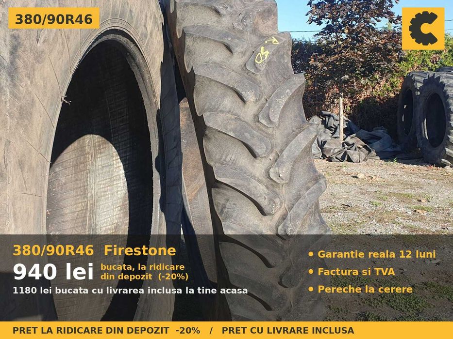 Cauciucuri Anvelope 380/90R46 380/90 R46 14.9R46 14.9-46 3809046 Firestone Prasitoare Tractor Roti Inguste SH Second Hand LIVRARE Garantie 1 An