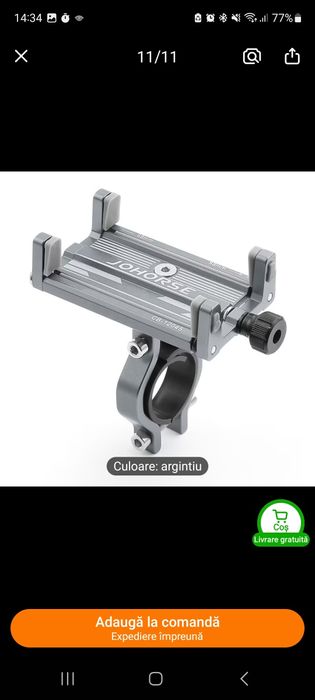 Suport Telefon Bicicletă/Trotinetă/Moto - JOHORSE (Aluminiu, Anti-Șoc)
​Vând suport de telefon