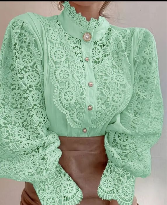 Дамска дантелена блуза/риза в  бяло, мента или коралово