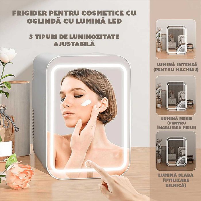 Mini RACITOR pentru Cosmetice functie de Racire si Incalzire 4 litri cu Oglinda si Iluminare LED 12 V /220 V