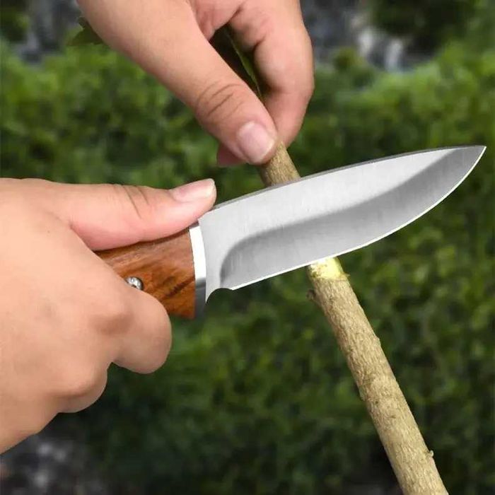 Cutit Buck Outdoor, otel inoxidabil, maner lemn tranadafir,teaca piele