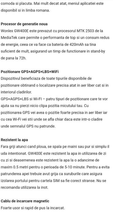 Ceas smartwatch copii Wonlex GW400E GPS Funcție telefon