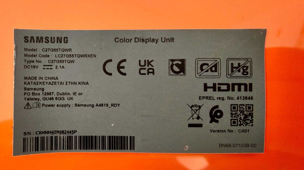 Samsung C27G55TQW / G5 27" QHD – части: платка, подсветка