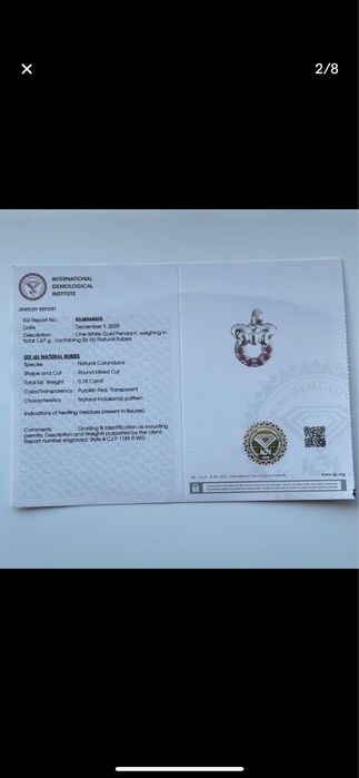 Pandantiv aur alb 14 k cu rubine naturale certificat