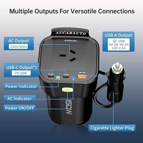 Нов Инвертор за кола автомобил 150W 12V към 220V с USB-C PD UK контакт