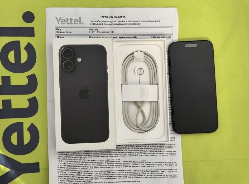КАТО НОВ 128GB iPhone 16 Гаранция Yettel 2028г. Black / Черен