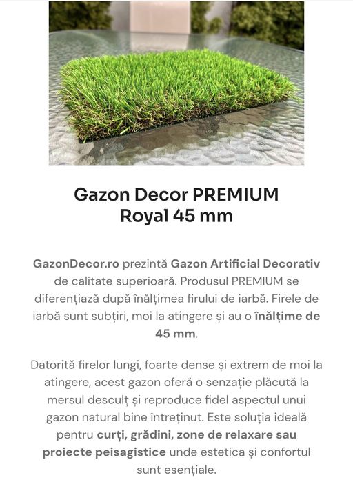 Gazon artificial 45 mm, 8mp, 2mx2m + 2mx2m